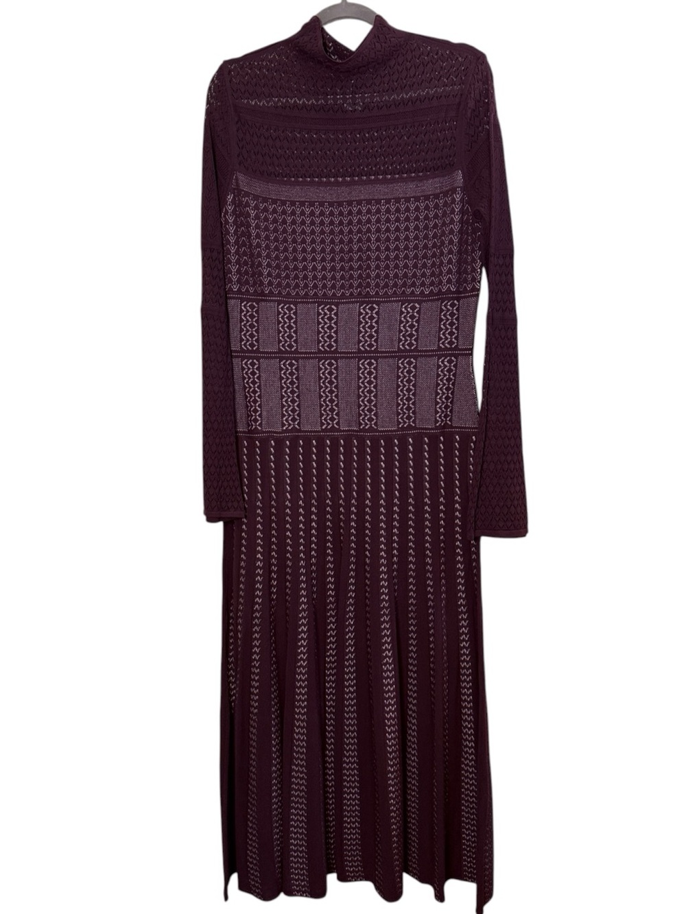 ME+EM Women’s Ultra Feminine Burgundy Pointelle Knit Drop Waist Flowy Maxi Dress